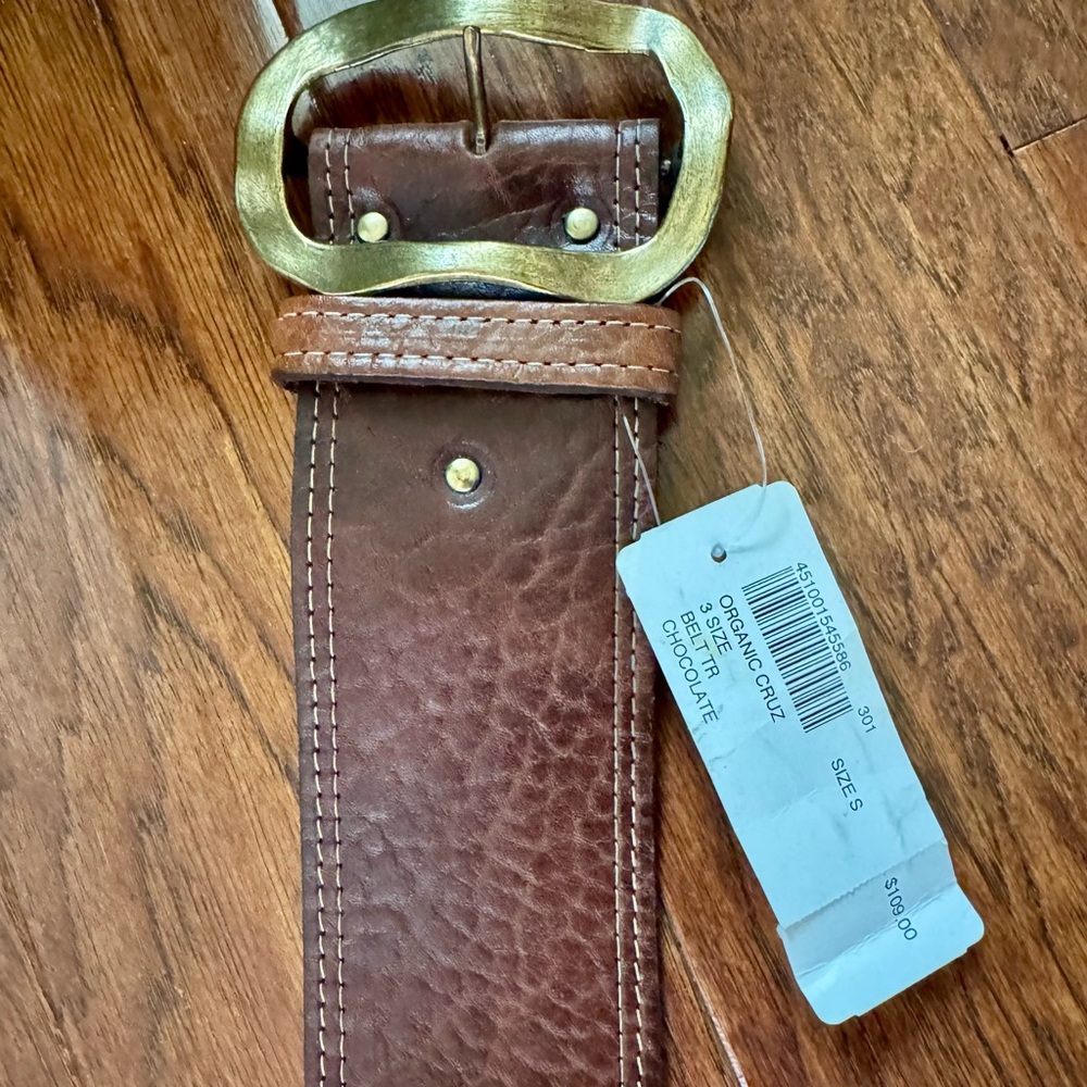 Chico's Brown Leather Belt with Gold Buckle